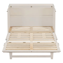 Full Size Murphy Bed with Large Drawers & USB Ports,Brushed White