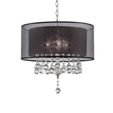 19" Tall Ceiling Lamp "Effleurer", Silver and Crystal Accents, Black Shade