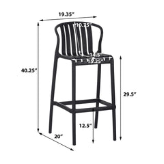 Outdoor Patio Bar Stools 29.5"H Set of 2, Perforated Slat Back Armless Barstools for Kitchen Pool Island, All-Weather Black Outside Bar Chair