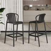 Outdoor Patio Bar Stools 29.5"H Set of 2, Perforated Slat Back Armless Barstools for Kitchen Pool Island, All-Weather Black Outside Bar Chair