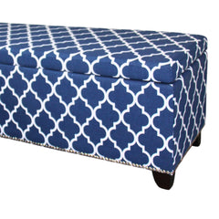 18" Tall Storage Bench with Blue Moroccan Stripes Decor