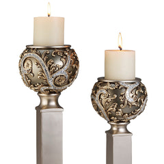 15" and 19" Polyresin "Vine" Candleholder, Silver finish (Set of 2)