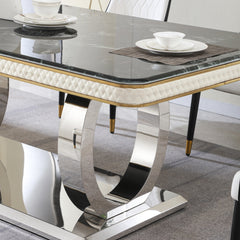 Luxury Modern Dining Table 78.7inch Black Dining Table Faux Marble Dining Table Top with Dual Circle Base (Dining Table Only)