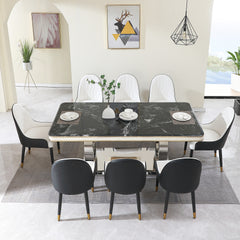 Luxury Modern Dining Table 78.7inch Black Dining Table Faux Marble Dining Table Top with Dual Circle Base (Dining Table Only)