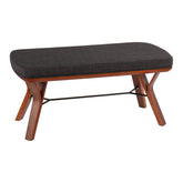 Folia Mid-Century Modern Bench in Walnut Wood and Charcoal Fabric by LumiSource