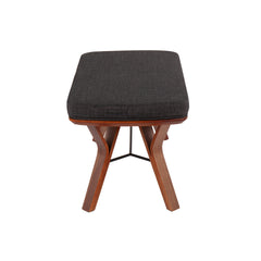 Folia Mid-Century Modern Bench in Walnut Wood and Charcoal Fabric by LumiSource