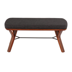 Folia Mid-Century Modern Bench in Walnut Wood and Charcoal Fabric by LumiSource