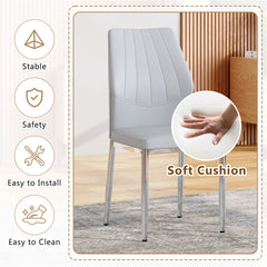 Set of 6 Light Gray -and -Silver Dining Chairs,37 inches High:Ergonomic PU Backrest,Combines Comfort and Style.Perfectly blends comfort and elegance,Injecting more comfort and style into dining time.