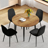 Table and chair set.Modern Extendable MDF Dining Table.Suitable for gatherings of different size.Paired with 4 Black Linen-Cotton Material High Resilience Dining Chair with Metal Black Leg.