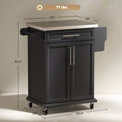 Rolling Kitchen Cart,Kitchen Island on Wheels,with Stainless Steel Countertop,Drawer,Towel Rack and Spice Rack,Utility Storage Trolley