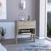 Nightstand 22"H, One Drawer, One Open Shelf, Light Gray