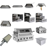 Built-in Outdoor Kitchen 32 inch LPG Gas Grill 60000 BTU Stainless Steel Four burners Grill with Infrared Rear Bunrer and Door and Drawer Combo and Drop in Stainless Steel ICE BOX with BBQ Tool Set