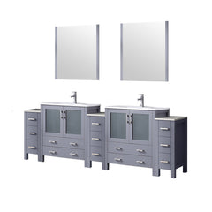 Dark Grey Double Bath Vanity 96 in. W x 18.25 in. D, with Side Cabinets, White Ceramic Top, 28 in. Mirrors, and Faucet Set