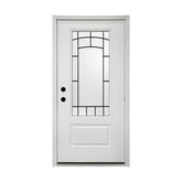 36 x 80 Smooth Fiberglass Entry Door with Brickmould,3/4 View Frosted Glass - Classic Style for Home's Front Entrance, Vinyl Frame, Right Hand Inswing,White Primed Knock-Down Door