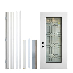 Durable 36 in. x 80 in. Full Lite Decorative Glass Right Hand Inswing Fiberglass Front/Exterior Door- Finished White