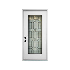 Durable 36 in. x 80 in. Full Lite Decorative Glass Right Hand Inswing Fiberglass Front/Exterior Door- Finished White