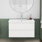 31.5-inch Bathroom Vanity With Sink Combo,Cabinet With 2 Big Drawers,Soft Close System,2 Big Drawers,Handle-Free Design,Easy Assemble,Glossy White