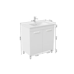 32-Inch Floor-Mounted Bathroom Vanity with Sink Combo,Double Doors With Soft Close Hinges,Bathroom Cabinet With Adjust Shelf,Metal Handle ,Ceramic Basin,Adjustable Silver Feet,Glossy White
