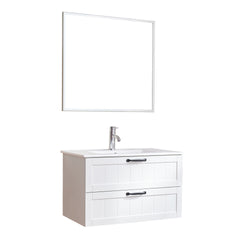 31.5inch Modern Style Bathroom Cabinet, Double Drawer With Decor Line,Wall-Mounted Bathroom Vanity with Basin & Mirror,Soft-Close System,Solide Wood,for Bathroom,White