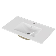 32-Inch White Ceramic Bathroom Sink, Fits 32-Inch Vanity,Pre-Drilled Faucet Hole,Modern Minimalist Design,Durable & Easy to Clean