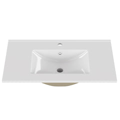 32-Inch White Ceramic Bathroom Sink, Fits 32-Inch Vanity,Pre-Drilled Faucet Hole,Modern Minimalist Design,Durable & Easy to Clean