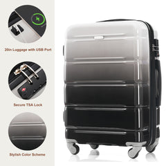 Luggage Set of 3, 20-inch with USB Port, Airline Certified Carry-on Luggage , ABS+PC Hard Shell Luggage with Spinner Wheels,black