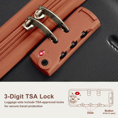 Premium ABS Travel Luggage Set , 3-Piece TSA Lock Suitcase Ensemble with 20, 24, and 28 Inch Sizes with 360° Spinner Wheels, black and brown