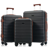 Premium ABS Travel Luggage Set , 3-Piece TSA Lock Suitcase Ensemble with 20, 24, and 28 Inch Sizes with 360° Spinner Wheels, black and brown