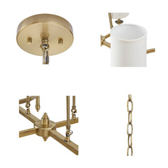 6-light Chandelier with Fabric Drum Shades Antique Gold See below