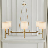 6-light Chandelier with Fabric Drum Shades Antique Gold See below