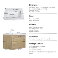 30" Wall-Mounted Bathroom Vanity with Sink, Floating Bathroom Storage Cabinet with Stone Resin Countertop and Soft Close Drawers, Natural Oak 24V15-30NOX2
