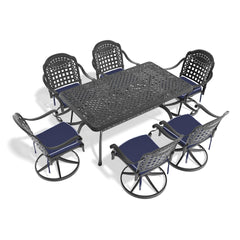 7-Piece All-Weather Cast Aluminum Dining Set, Include 6 Swivel Chairs and Rectangular Table With Black Frame (same sku:W1710S00354)