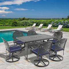 7-Piece All-Weather Cast Aluminum Dining Set, Include 6 Swivel Chairs and Rectangular Table With Black Frame (same sku:W1710S00354)