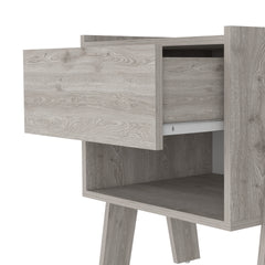 Nightstand Ferku, Open Shelf, One Drawer, Light Gray Finish