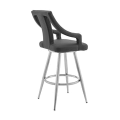 Norcia 30" Gray Faux Leather and Brushed Stainless Steel Swivel Bar Stool