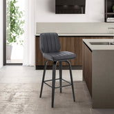 Quorin 30" Swivel Gray Faux Leather and Black Wood Bar Stool