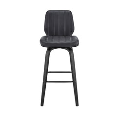 Quorin 30" Swivel Gray Faux Leather and Black Wood Bar Stool