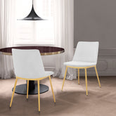 Opalyn Modern White Velvet and Gold Metal Leg Dining Room Chairs - Set of 2