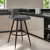 Calden 30" Gray Faux Leather and Black Metal Swivel Bar Stool