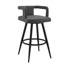 Calden 30" Gray Faux Leather and Black Metal Swivel Bar Stool