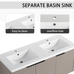48" Wall Mounted Bathroom Vanity with Resin Double Sink & 3 Soft-Close Doors, KD-Packing