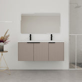 48" Wall Mounted Bathroom Vanity with Resin Double Sink & 3 Soft-Close Doors, KD-Packing