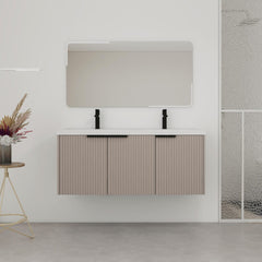 48" Wall Mounted Bathroom Vanity with Resin Double Sink & 3 Soft-Close Doors, KD-Packing