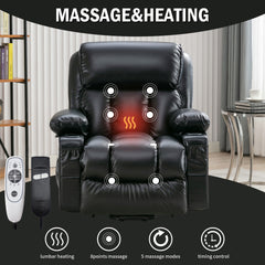Power Electric massage lift lounge chair, suitable for the elderly, with heating and vibration functions,Fleece leather with USB, can be used for lying down. BLACK