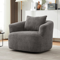 360° Swivel Chair, 38.2" Accent Chair Sofa, Upholstered Swivel Barrel Sofa Chair with a Throw Pillow for Living Room, Bedroom, Office and Hotel, Grey