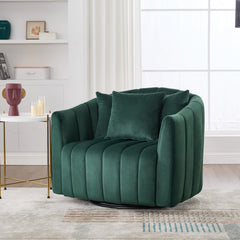 40.35"W Upholstered Oversized 360° Swivel Accent Barrel Chair and Half Cozy Sofa with 3 Pillows, Velvet Channel Tufted Pumpkin-Shape Club Armchair for Living Room, Bedroom, Office, Lounge,GREEN