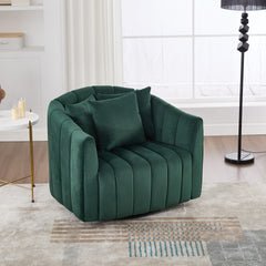 40.35"W Upholstered Oversized 360° Swivel Accent Barrel Chair and Half Cozy Sofa with 3 Pillows, Velvet Channel Tufted Pumpkin-Shape Club Armchair for Living Room, Bedroom, Office, Lounge,GREEN