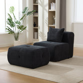 31" Modular Cloud Armless Accent Chair with Ottoman Set, Modern Boneless Deep Seat Single Sofa Soft Lounger with Footstool Throw Pillow for Living Room, Bedroom, Dorms, No Assembly Required, Charcoal