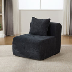 31" Modular Cloud Armless Accent Chair with Ottoman Set, Modern Boneless Deep Seat Single Sofa Soft Lounger with Footstool Throw Pillow for Living Room, Bedroom, Dorms, No Assembly Required, Charcoal