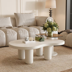 Cream White Modern Nesting Coffee Tables Set of 2, 2 in 1 Irregular Coffee Table with Glass Top End Table for Living Room Easy to Assemble